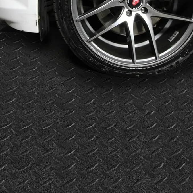 Boshen 7.5Ft x 17Ft Rubber Flooring Mats 2.9mm Thickened Diamond Plate Flooring Roll 127.5sqft Garage Floor Mats Non-Slip Floor Protector Mat for Garage Warehouse Gym Basement-Black-PawvioPets