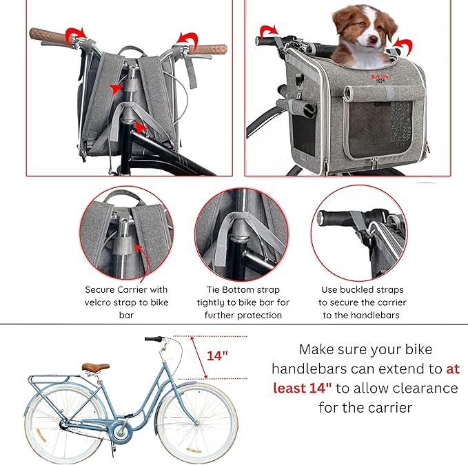 Dog Bike Basket, Expandable Soft-Sided Reflective Pet Carrier Backpack with 4 Open Doors, 4 Mesh Windows for Medium Small Dog Cat Puppies (Grey)-PawvioPets