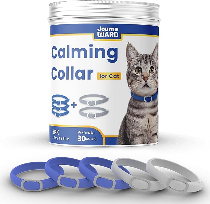 Calming Collar for Cats - 5 Pack, 150-Day Cat Calming Collar, Stress Relief & Anxiety Control for Cats, Calm Collars Cat (3 Blue & 2 Gray)-PawvioPets