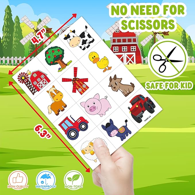 72 PCS Farm Barnyard Animal Pre-Cut Temporary Tattoos Sticker Birthday Decorations Party Supplies Favors Gift Boy Girl Farmhouse Cow Chicken Tattoo School Reward Themed (Normal)-PawvioPets