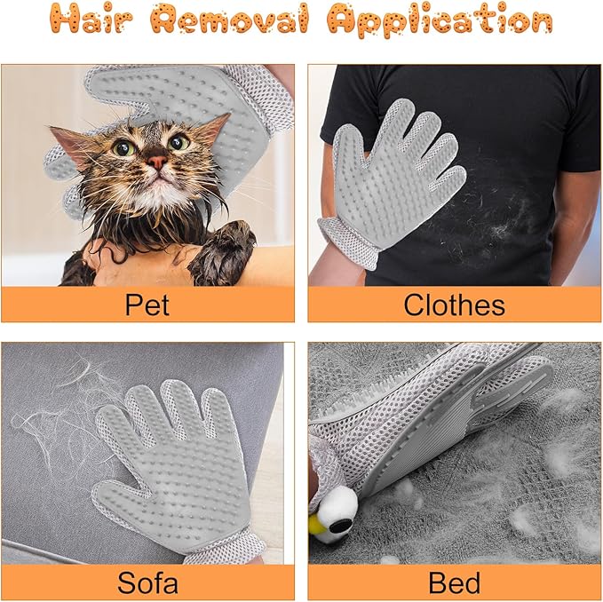 2 in 1 Pet Grooming Glove for Cats & Dogs, Efficient Deshedding Brush Pet Long Short Fur Removal Glove, Gentle Massaging Puppy Kitten Bathing Grooming Brush Tool, Easy Clean Floating Hair Mitt-PawvioPets