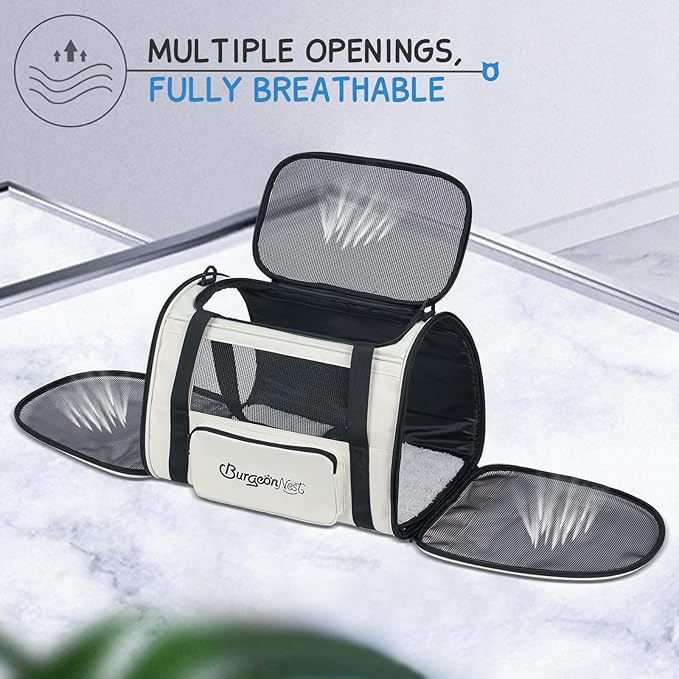 BurgeonNest Cat Carrier for Large Cats 20 lbs,Medium Pet Under 25 lbs,2 Puppy and Small Dogs with Unique Side Bag,Top Load Pet Carrier Soft-Sided Escape Proof with 4 Ventilated Windows-PawvioPets