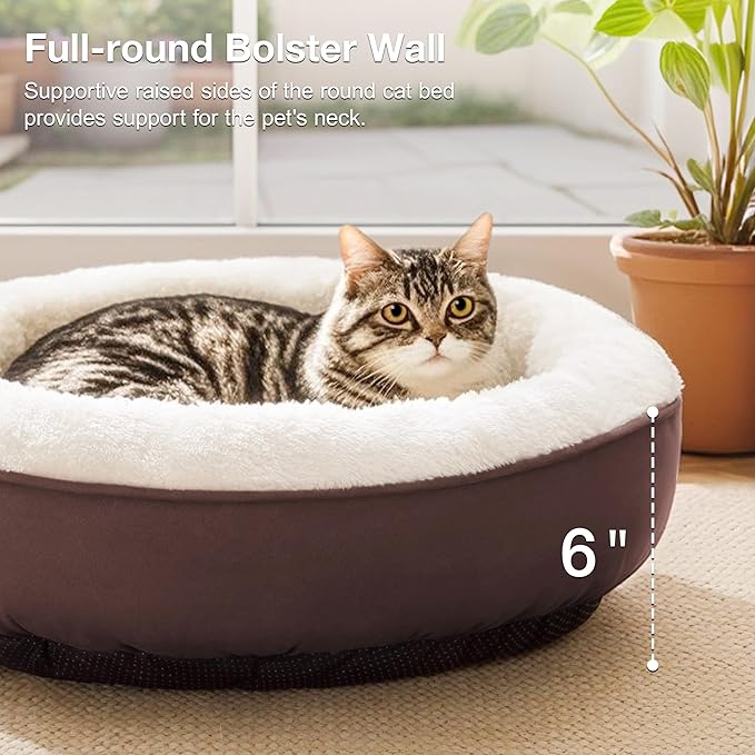 Love's cabin Round Donut Cat and Dog Cushion Bed, 20in Pet Bed for Cats or Small Dogs, Anti-Slip & Water-Resistant Bottom, Super Soft Durable Fabric Pet Beds, Washable Luxury Cat & Dog Bed Brown-PawvioPets