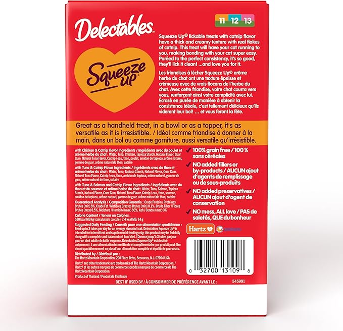 Delectables Squeeze Up Catnip Variety Pack, Creamy Squeezable Puree, Lickable Wet Cat Treats, Grain Free, No Added Fillers, No by-Products, No Added Preservatives, 0.5 Ounces Tube, 20 Tubes Total-PawvioPets