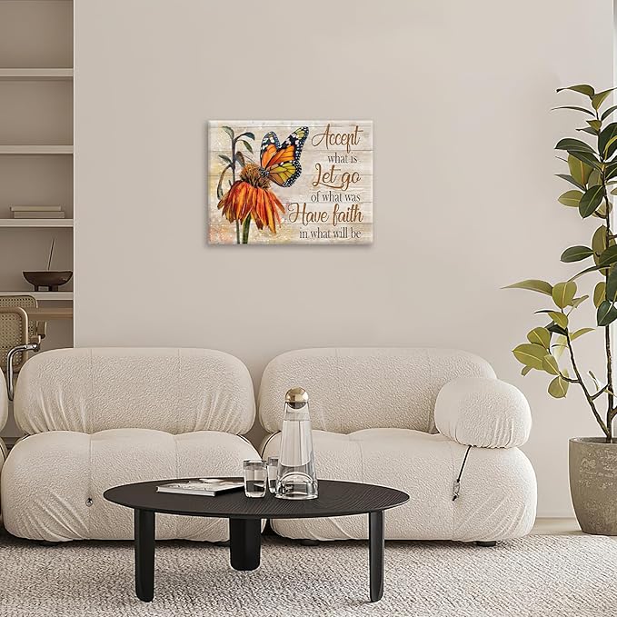 Farmhouse Butterfly Bathroom Pictures Wall Art, Rustic Floral Country Bathroom Wall Decor, Daisy Inspirational Framed Painting Canvas Artwork for Bedroom Living Room Decorations 16"L x 12"W-PawvioPets