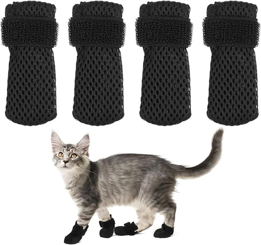 Cat Booties to Prevent Scratching: 4pcs AntiScratch Cat Claw Covers for Feeding Medicine, Pet Grooming, Bathing Shaving Checking, and Nail Trimming, Black Pet Shoes Socks Caps Mittens Paw Protector M-PawvioPets