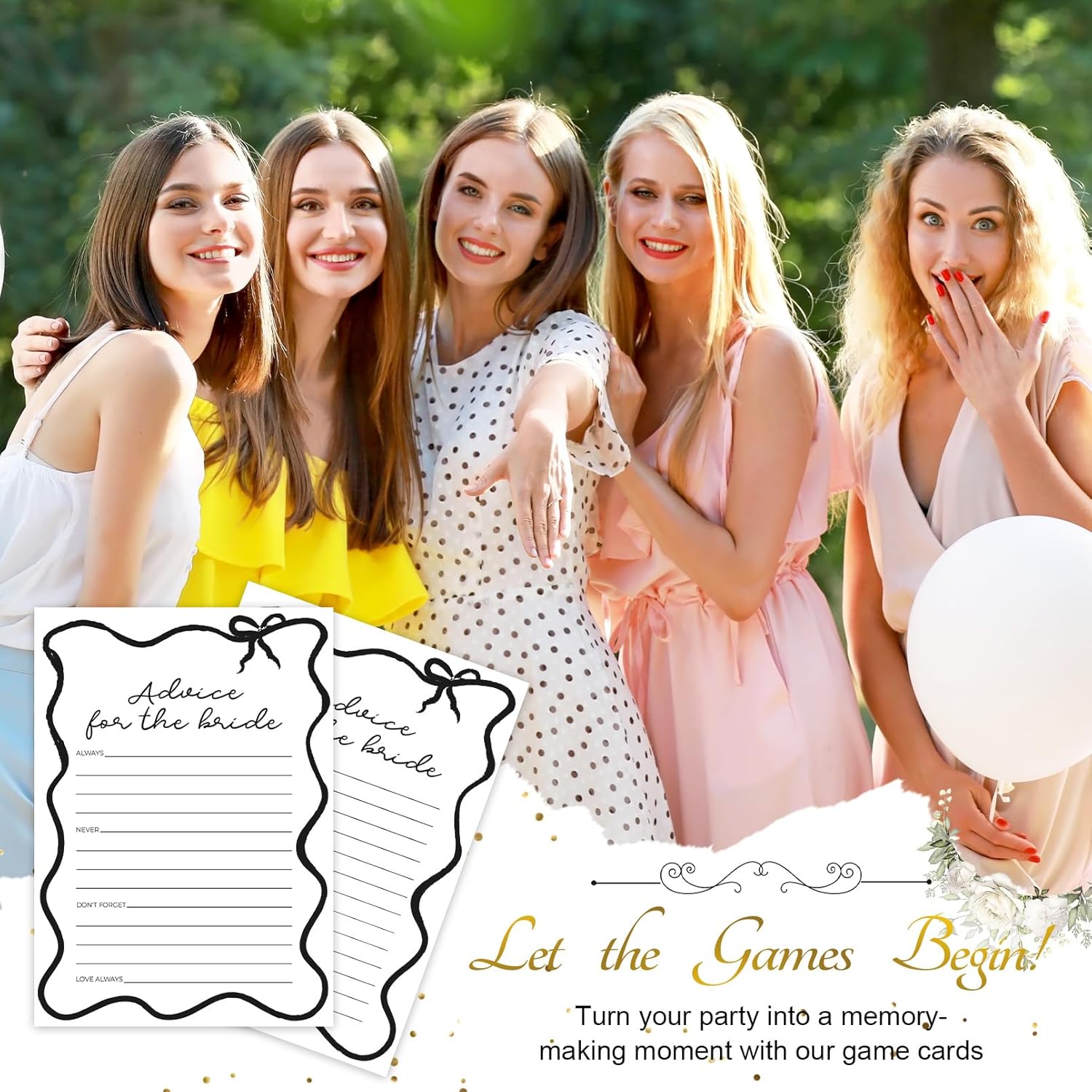 DEEKA 30 PCS Bridal Shower Games Card for 30 Guests Black Wavy Border Ribbon Bow Funny Wedding Bachelorette Party Games for Reception (Advice for The Bride)