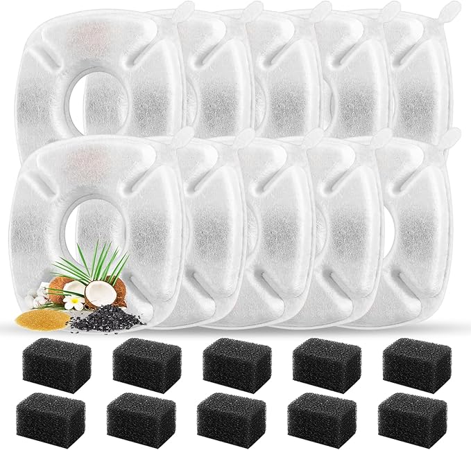 20 Pcs Cat Water Fountain Replacement Filters-10 Pack Water Fountain Filters 10 Pack Pre-Filter Sponges, pet fountain replacement filters Fit for 95oz/2.8L Cat Pet Fountain-PawvioPets