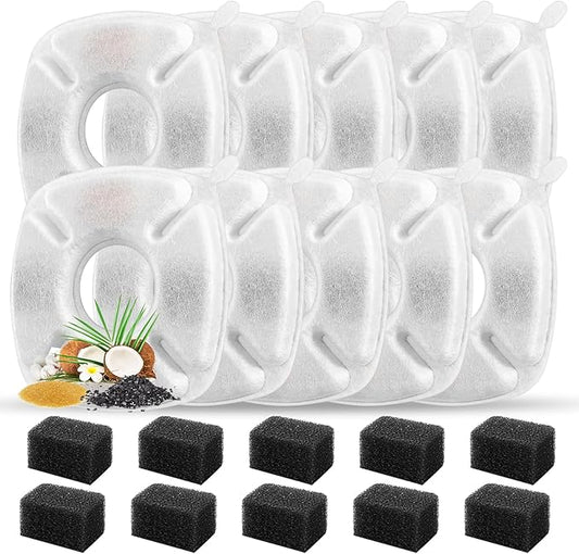 20 Pcs Cat Water Fountain Replacement Filters-10 Pack Water Fountain Filters 10 Pack Pre-Filter Sponges, pet fountain replacement filters Fit for 95oz/2.8L Cat Pet Fountain-PawvioPets