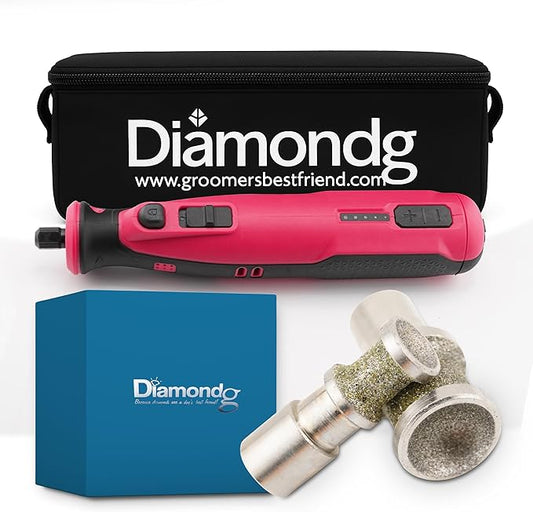 Diamondg Cordless Dog Nail Grinder with Quiet Sound & LED Tip for Large & Small Dogs, 4hrs. Runtime, 2 Bits Included, Pink-PawvioPets