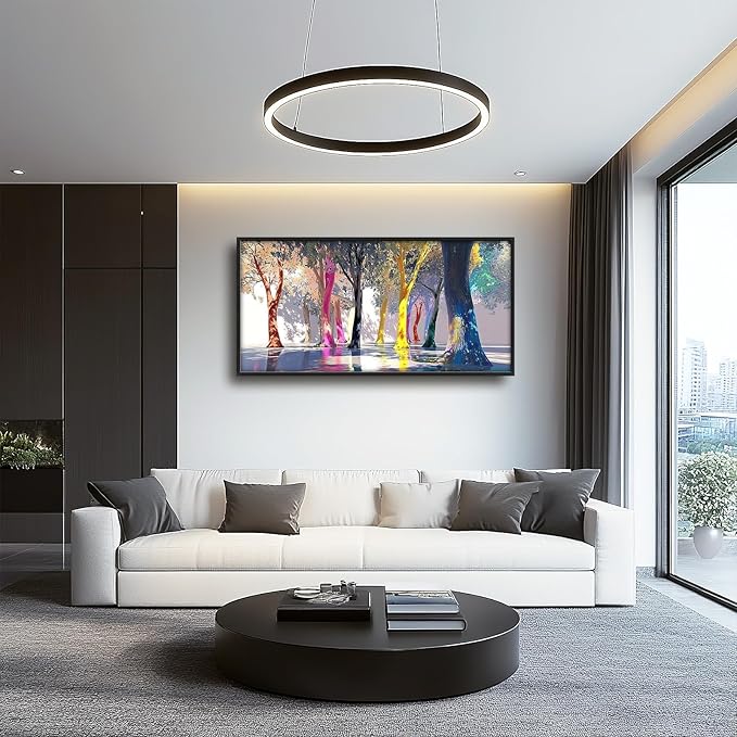 Framed Large Trees Wall Art for Living Room, Oversized Abstract Forest Wall Decor Colorful Nature Canvas Painting Modern Artwork Home Decoration for Living Room Bedroom Dining Room Office 60"x30"-PawvioPets