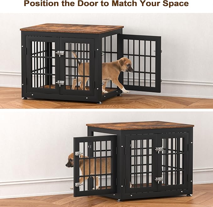 26 Inch Heavy Duty Dog Crate Furniture for Small Dogs, Decorative Pet House End Table, Wooden Cage Kennel Furniture Indoor, Rustic Brown-PawvioPets