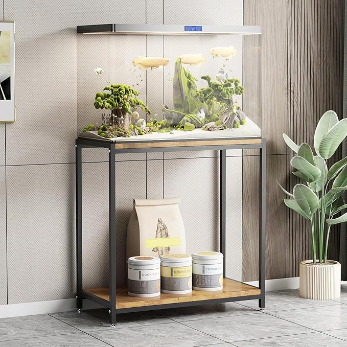 20 Gallon Metal Aquarium Stand with Shelves for Fish Tank Accessories Storage, Reptile Tank Turtle Terrariums Stand for Home Office (Black)-PawvioPets