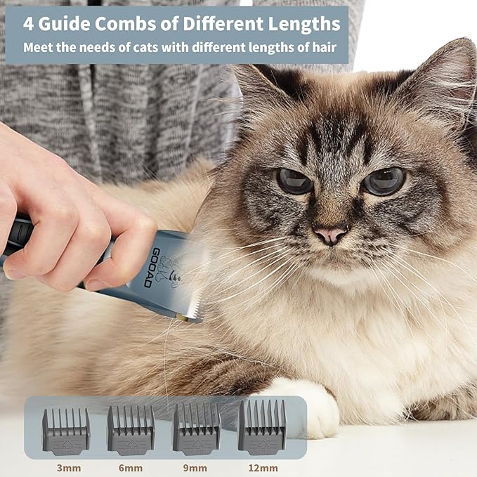 Cat Clippers, Professional Grooming Kit, Cordless Clippers for Thick Coats, Hair Trimmer, Low Noise Shaver Quiet Pet Tools Cats Dogs (Blue), 1.0 Count-PawvioPets