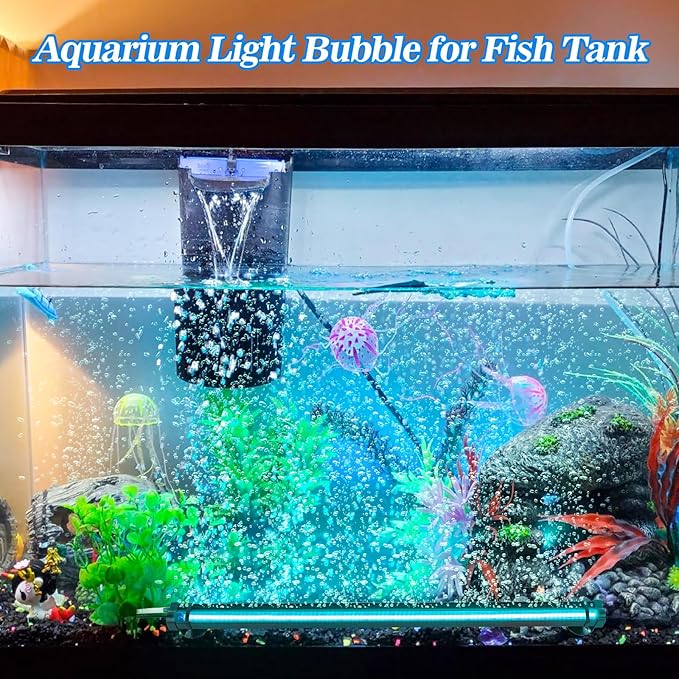 Bubbler Aquarium Fish Tank Decor: Submersible Aquarium Lighting with Oxygen Boost for Fish Lovers - Waterproof RGB Light Bar Bubble Wall for 30-35 Inch Saltwater Freshwater Fishes Tanks-PawvioPets