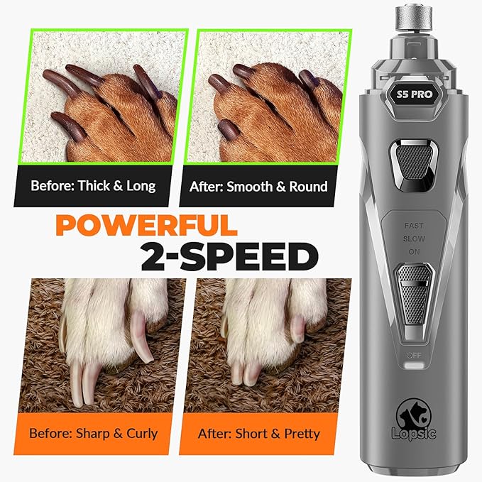 Dog Nail Grinder with 2 LED Lights Powerful 2 Speeds Super Quiet Dog Nail Trimmers with 3 Grinding Wheels Rechargeable Pet Dog Nail Clippers for Large Medium Puppy Dogs Dog Nail File Cat Nail Clipper-PawvioPets