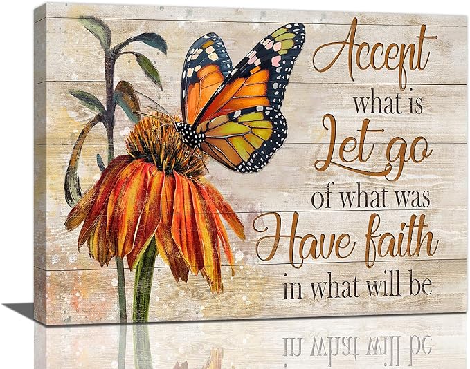 Farmhouse Butterfly Bathroom Pictures Wall Art, Rustic Floral Country Bathroom Wall Decor, Daisy Inspirational Framed Painting Canvas Artwork for Bedroom Living Room Decorations 16"L x 12"W-PawvioPets