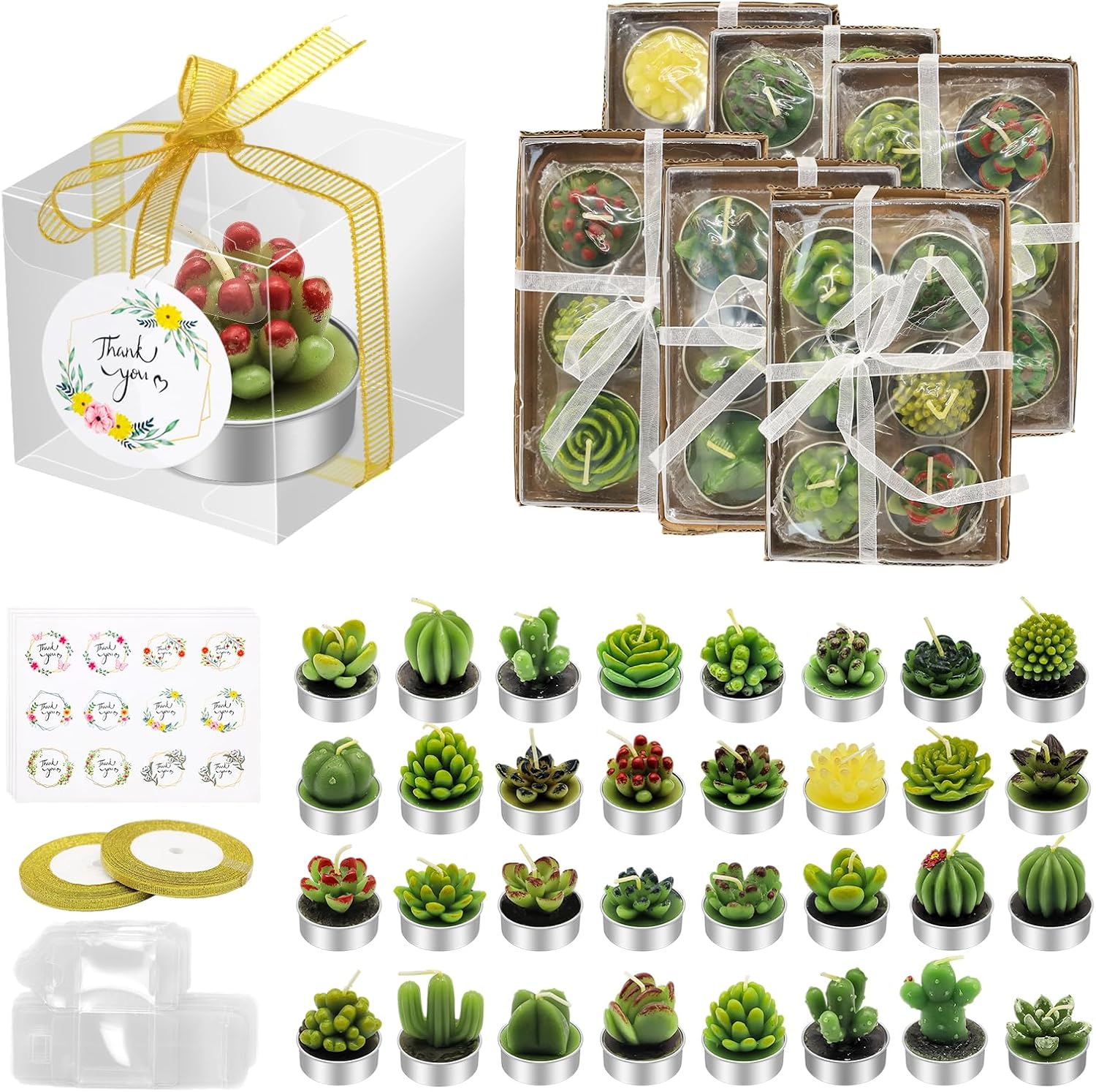 AZEAM 36 Pcs Succulent Candles Party Favors, Bulk Cactus Table Decor for Guests, Mini Tiny Handmade Plant Tealights Candle Decoration Set for Baby Shower Prizes Game Bridal Wedding Home Birthday