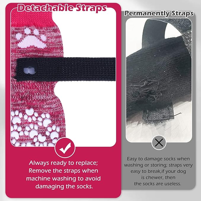 EXPAWLORER Anti Slip Dog Socks to Prevent Licking Paws, Dog Shoes for Hot Pavement, Dog Booties for Small Medium Large Senior Dogs, Traction Control Boots & Paw Protectors for Hardwood Floors Rose-PawvioPets
