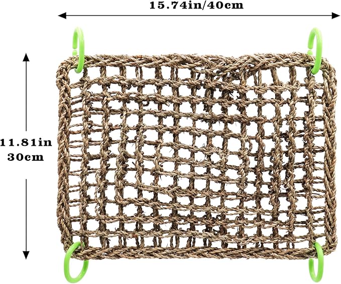 16 x 12 Inches Bird Seagrass Mat, Natural Seagrass Woven Net, Bird Hammock Mat with Hooks, Bird Cage Accessories, Climbing Rope Ladder Chew Toys for Cockatiel Hamster Guinea Pig Rats Hamster Parakeet-PawvioPets