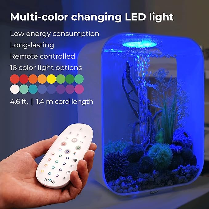biOrb Life 15 Acrylic 4-Gallon Aquarium with Multi-Color Remote-Controlled LED Lights Modern Compact Tank for Tabletop or Desktop Display, Transparent-PawvioPets