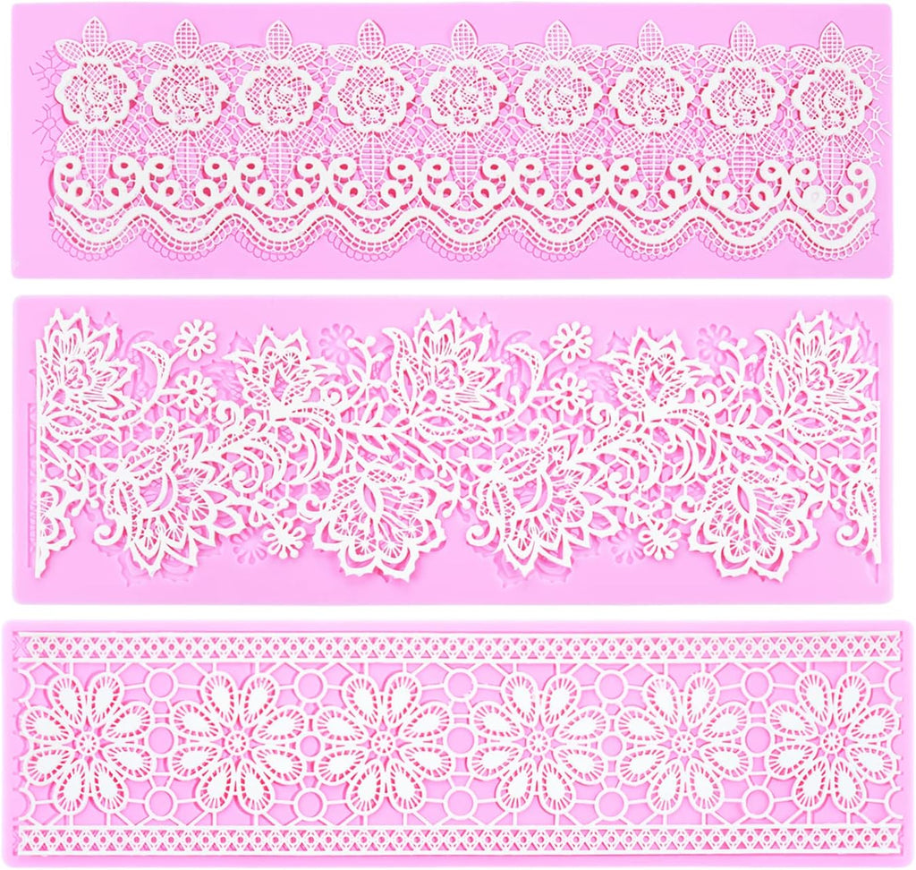 Embossing Lace Fondant Molds, Multi Circle Flowers Lace Mat Wedding Cake Decoration Tool, Rattan Shaped Cupcake Mat Silicone Molds Set of 3