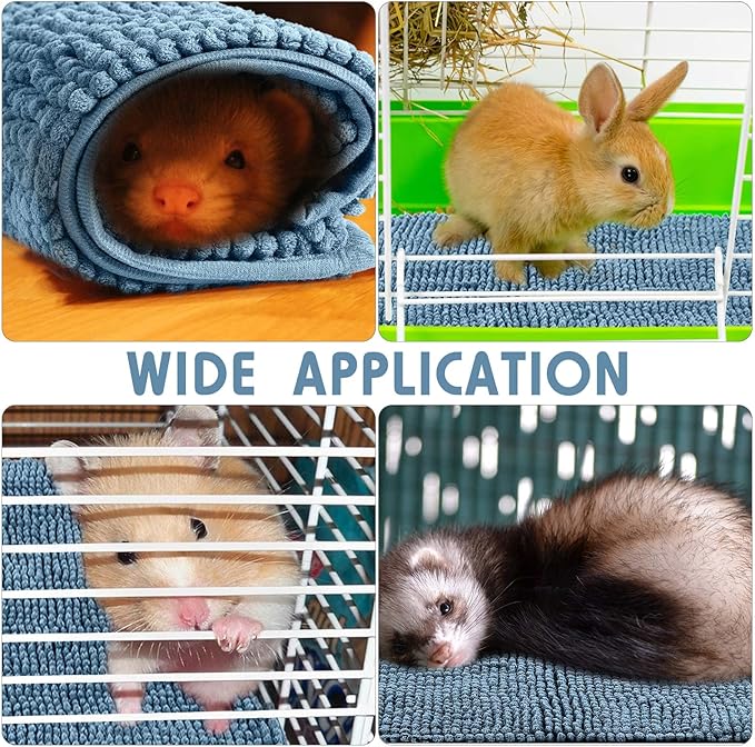 Amylove 4 Pcs Guinea Pig Cage Liner Guinea Pig Bedding Washable Fleece Pee Pads Reusable Small Animals Training Mat Small Animal Sleeping Bed for Bunny Hamster(Blue,16 x 24 Inch)-PawvioPets
