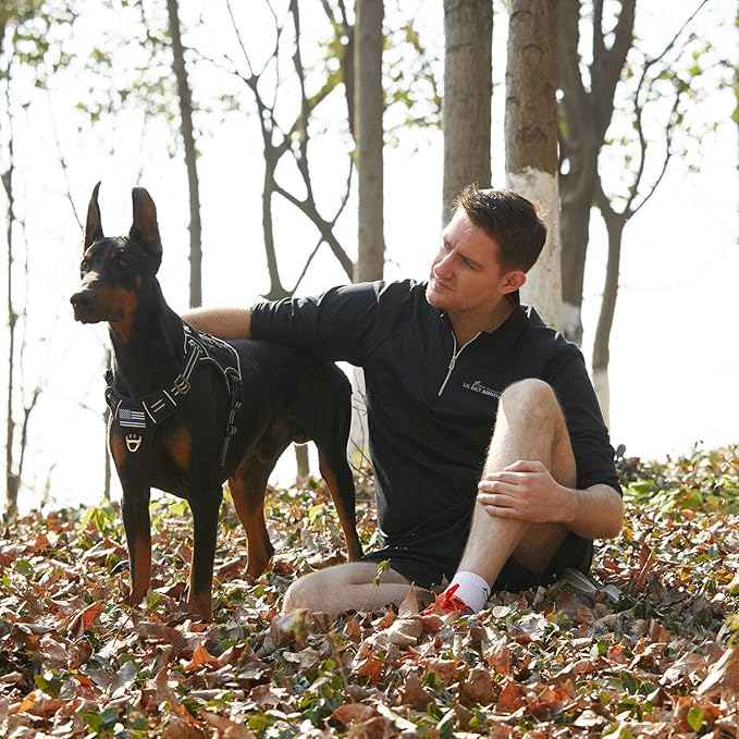 BUMBIN Tactical Dog Harness for Medium Dogs, No Pull, Reflective, Adjustable, Black, M(Neck:16-20", Chest:17-27")-PawvioPets