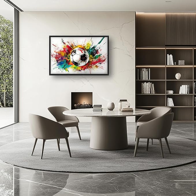 Extra Large Framed Soccer Wall Art,Oversized Colorful Graffiti Sport Ball Wall Decor Pictures for Living Room,Canvas Print Painting Modern Artwork Bedroom Office Bathroom Home Decor 36L x24W-PawvioPets