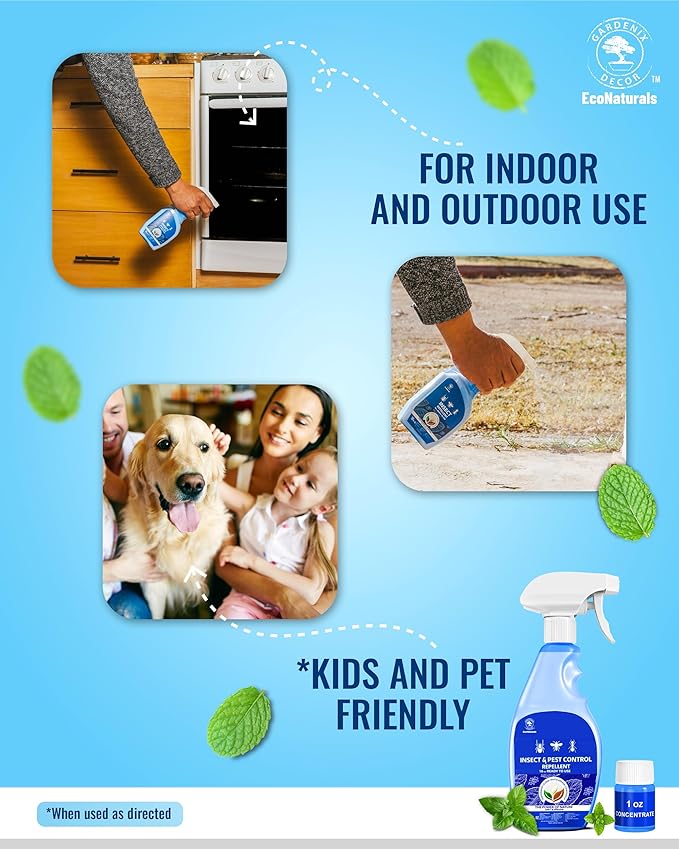 All Natural Bug Spray for Home – Non- Toxic Peppermint Oil Spray for Insect and Pest Control Kit - 16 oz Ready-to-Use Bug Spray 2 Bottle Value – 16 oz + 1oz - Spider Repellent Indoor-PawvioPets