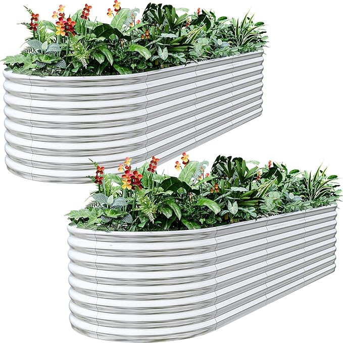 BTDVR 2 PCS 9 in 1 Tall 8×2×1.5ft Galvanized Raised Garden Bed Outdoor, Metal Raised Beds for Vegetables, Above Ground Garden Box for Flower, Steel Garden Bed for Gardening-PawvioPets