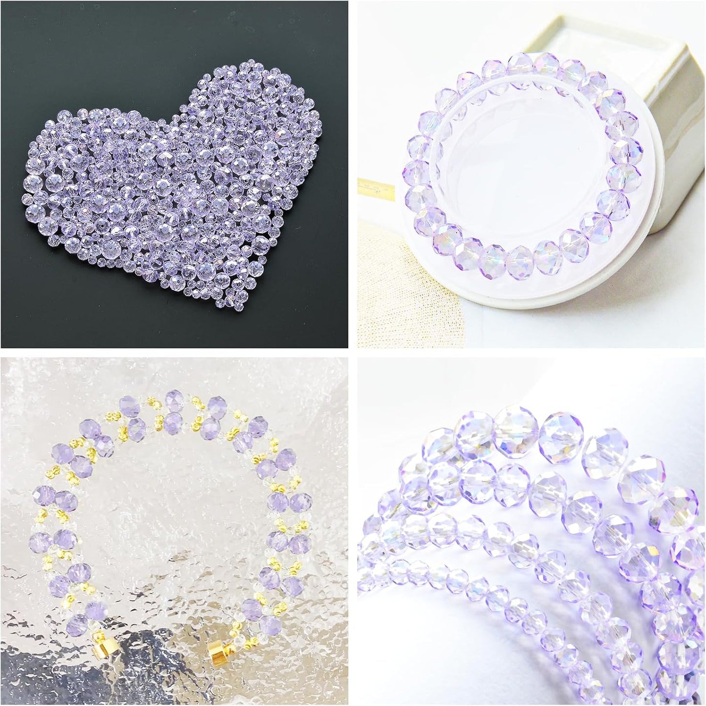 800Pcs 4/6/8/10mm Crystal Glass Beads for Jewelry Making Beads for Bracelets Necklace Pendants Making Supplies(Light Purple)