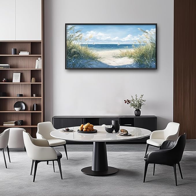 Framed Large Beach Wall Art for Living Room, Oversized Coastal Nautical Wall Decor Sailboat Canvas Seaside Pictures Modern Artwork Home Decoration for Living Room Bedroom Office 60"x30"-PawvioPets