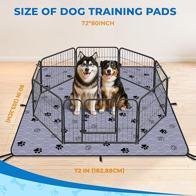 Fostanfly Washable Dog Pee Pads Extra Large 72''x80''-2 Pack Instant Absorb Training Pads, Non-Slip Pet Playpen Mat Waterproof Reusable Floor Mat for Puppy/Senior Dog, Housebreaking & Incontinence-PawvioPets