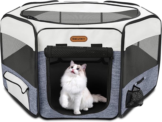 Dog Playpen, Portable Pet Play Pen Foldable Carrying Case, Puppy Pens Outsid for Small Cat Indoor/Outdoor, Removable Mesh Shade Cover-PawvioPets