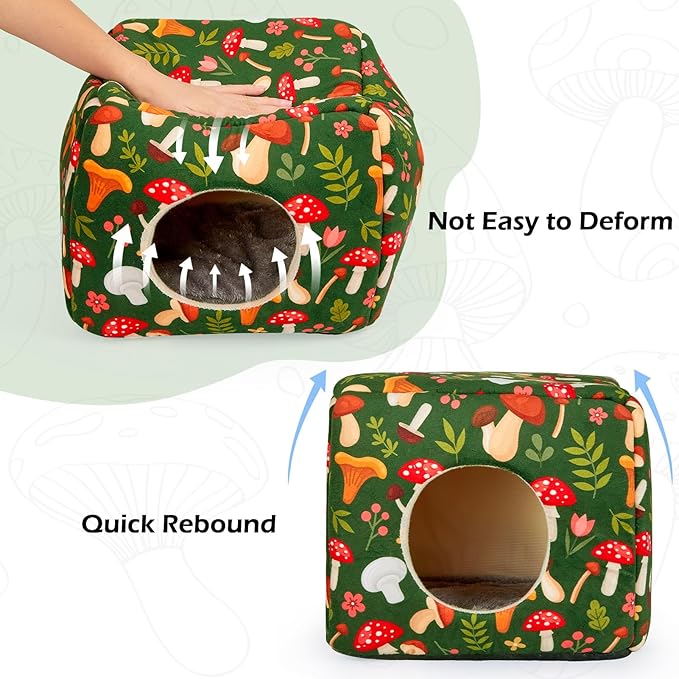 Bienbee Guinea Pig Hideout, Washable Guinea Pigs House Cozy Guinea Pigs Bed for Small Pet Bunny/Rabbit/Hamster/Chinchilla Guinea Pig Accessories Green Mushroom-PawvioPets