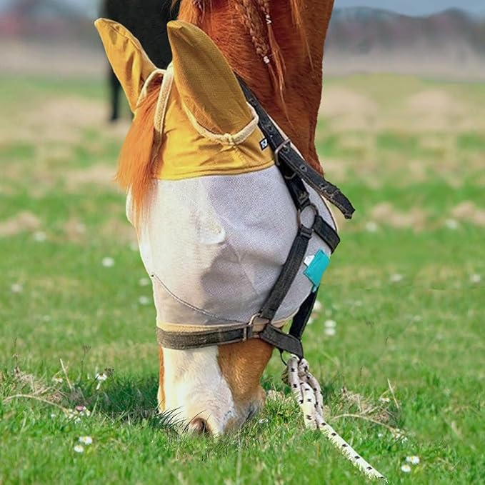 Fly Masks for Horses, 70% Uv-Block, Breathable Fly Mask for Equines, Durable, Comfortable Fit for All-Day Protection, Horse Size (Horse Fly Mask, with Ears)-PawvioPets