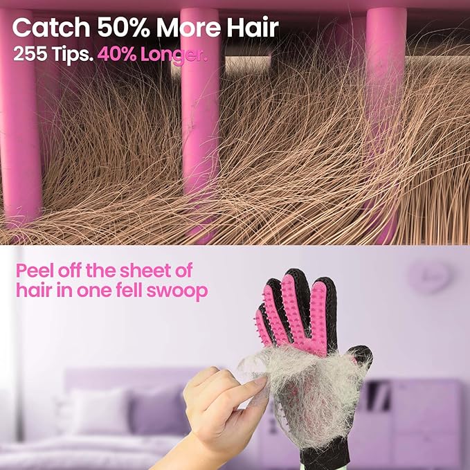 DELOMO Pet Grooming Gloves, Upgrade Version with Enhanced 255 Silicone Grooming Tips, Hair Remover Mittens for Dogs & Cats, Bath Brush, 1 Pair (Pink)-PawvioPets