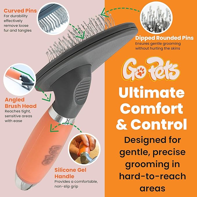 GoPets Small Pin Slicker Brush, Easy-Groom Pin Comb for Tangles & Shedding, Rounded Safety Tips, Dematting Brush for Short & Long Hair Cats, Dogs & Furry Pets, Ideal for Sensitive, Hard-to-Reach Areas-PawvioPets