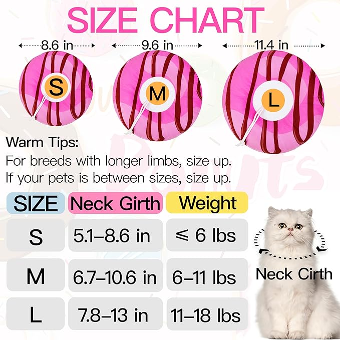 Cat Cone Collar Soft, Cute Cat Donut Collar After Surgery, Adjustable Kitten Recovery Cones to Stop Licking, Lightweight Neck Elizabethan Collars for Cats Kittens (Chocolate Pink, Medium)-PawvioPets