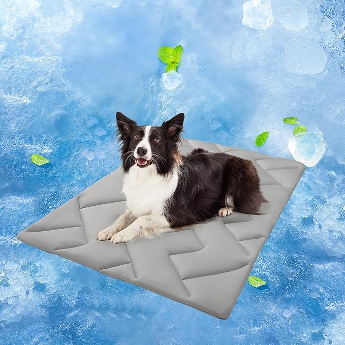 BEAUTYZOO Dog Cooling Mat for Medium Dogs, 36"x23" Cooling Dog Bed Washable, Foldable Cat Ice Cool Pad for Summer, Reversible Pet Freeze Cushion Blanket for Kennel Cage Sofa Bed Floor Car Seat, Grey M-PawvioPets