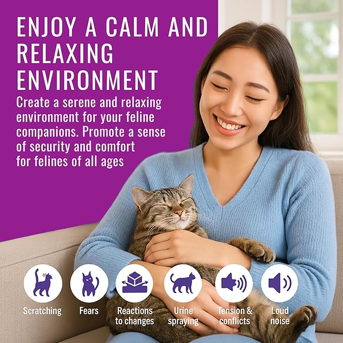 Cat Calming Pheromone Diffuser 4 Pack Cat Calming Diffuser Refills Anxiety Relief Comfort for Cats Reduce Fighting Spraying and Scratching 120 Days Long Lasting Serenity-PawvioPets