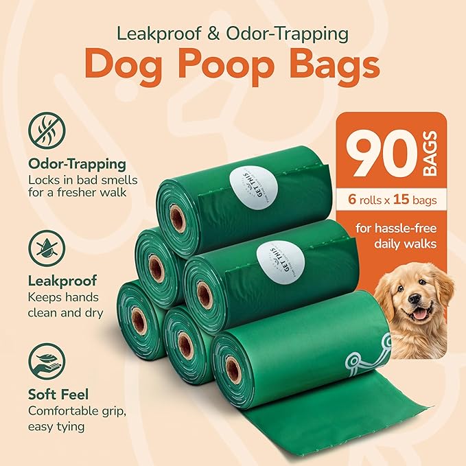 Biodegradable Dog Poop Bag - 90 Dog Waste Bags Total, Leakproof & Odor-Trapping, Durable Doggy Waste Bags – 6 Rolls (15 Pet Poop Bagі Per Roll), 13x9" Environment-friendly Potty Bags-PawvioPets