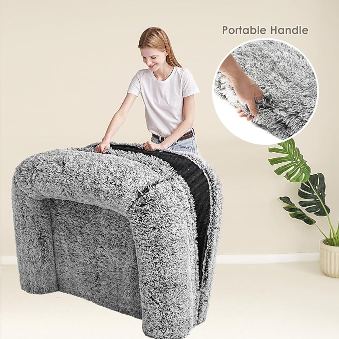 EHEYCIGA Foldable Human Dog Bed, Orthopedic Memory Foam Human Sized Dog Bed, Waterproof Pet Bed for People, Faux Fur Pet Couch for Adult, Faded Black, 72"x44"x11"-PawvioPets