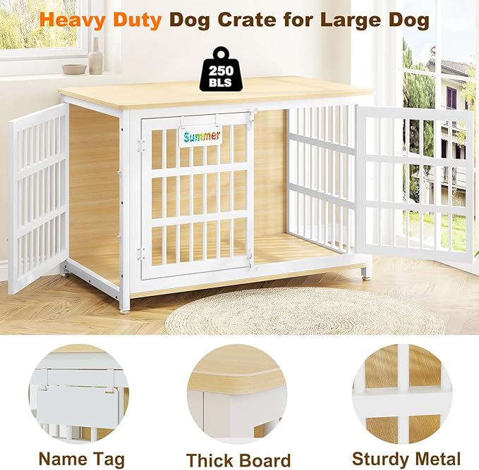 EasyCom Heavy Duty Dog Kennel Indoor with Name Tag, XL Dog Crate Furniturefor Large and Medium Dogs, Double-Doors Sturdy Dog Cage for Anxiety Dog, Decorate House as TV Stand, End Table, Bedside Table-PawvioPets