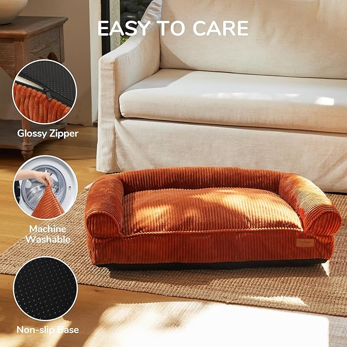 FUKUMARU Cute Dog Bed, Fluffy Dogs Couch with TPU Layer Keeping Lining Dry, Pet Sofa Medium Size Dog Easy to Care, Warm Cat Bed with Removable Zipper Cover, 36inch, Large, Orange-PawvioPets