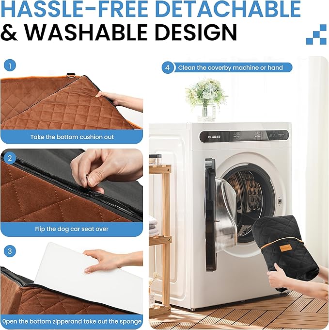 Dog Car Seat for Medium Dogs - Pet Car Seat with 2 Safety Straps & Waterproof Padding, Portable Pet Carrier for Cars, Trucks & SUVs, Comfortable Booster Bed for Pets Up to 55lbs (Black/Coffee)-PawvioPets