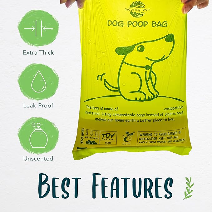Compostable Dog Poop Bag Rolls, Doggie Poop Bags Refills, Eco-Friendly Pet Waste Bags, Vegetable-Based Unscented, Extra Thick, Leak Proof, Size 9 x 13 Inches, 360 count-PawvioPets