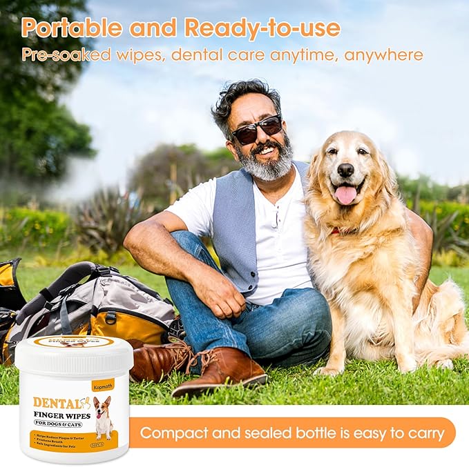 Dog Dental Wipes, Dog Teeth Cleaning Finger Wipes, Reduce Plaque & Tartar, Freshen Breath, Safe Natural Pet Dental Care Finger Wipes for Dog & Cat, Portable & Disposable Dog Tooth Wipes, 50 Ct-PawvioPets