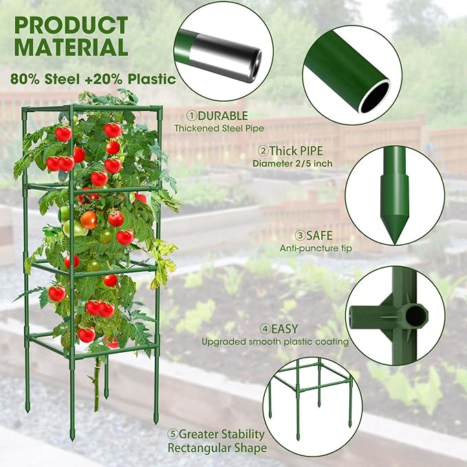 6 Pack Tomato Cages, 41.7" H Square Tomato Plant Stakes Support Cages Trellis for Garden Climbing Vegetables Flowers Fruits,Extra Bold-PawvioPets